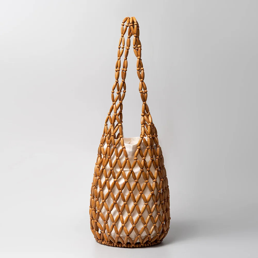 Bolso Red Tejida con Cuentas de Madera