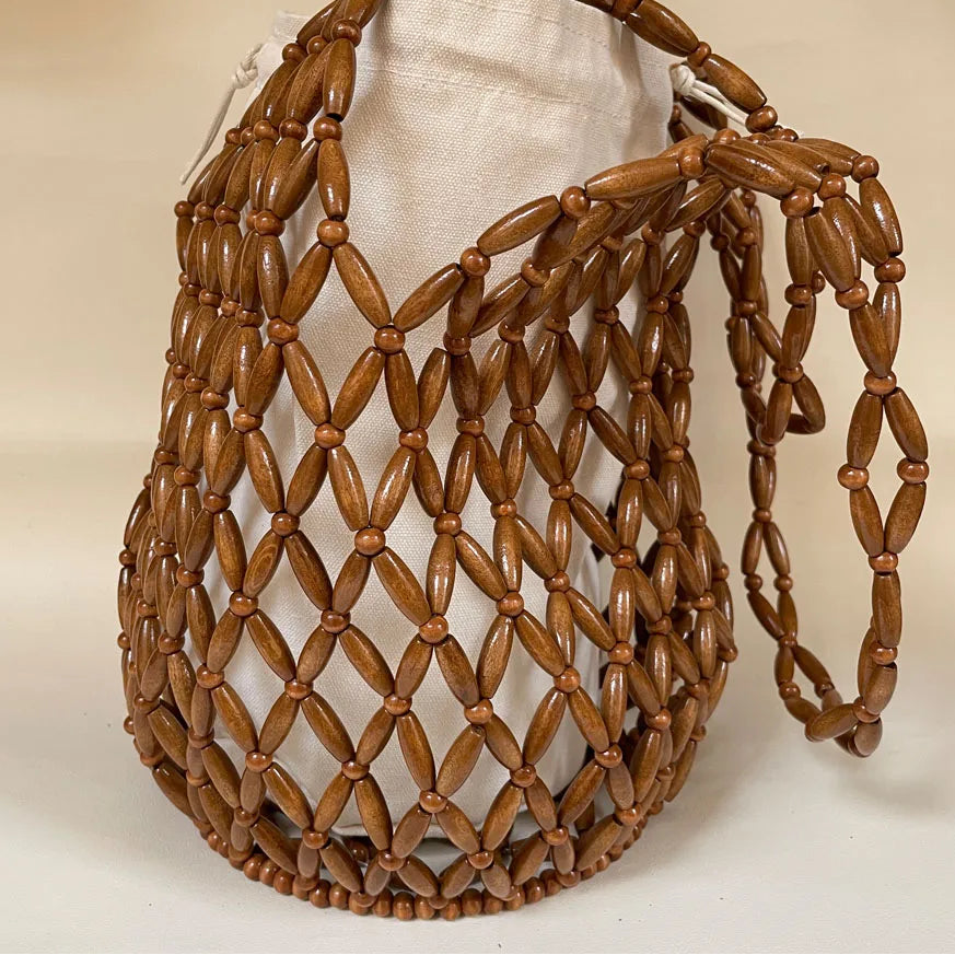 Bolso Red Tejida con Cuentas de Madera — imagen 6