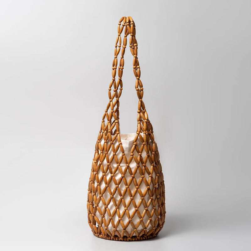 Bolso Red Tejida con Cuentas de Madera
